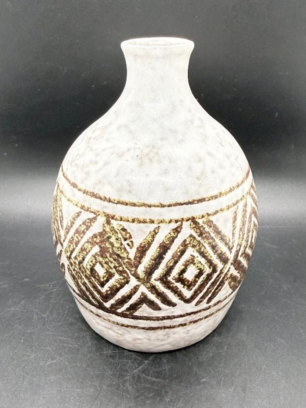 Vintage Pottery Craft Geometric Print Stoneware Bud Vase Southwestern Tribal MCM